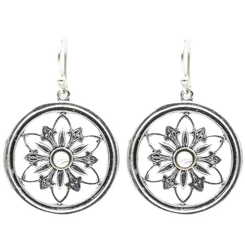 [8719497613632] Boucles d'oreilles fleur avec pierre de lune | 3 cm