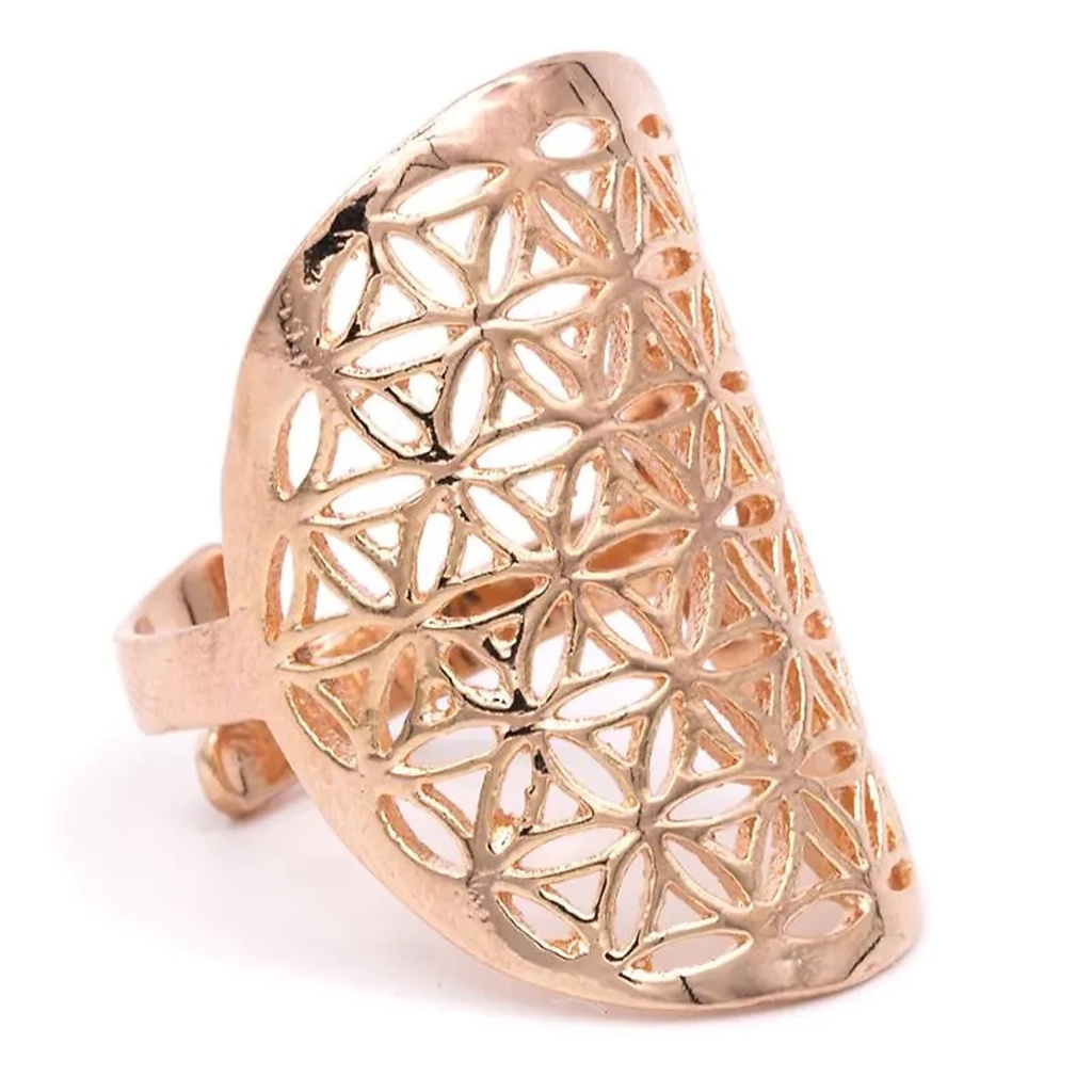 Bague fleur de vie en laiton couleur or rose | 3x2 cm