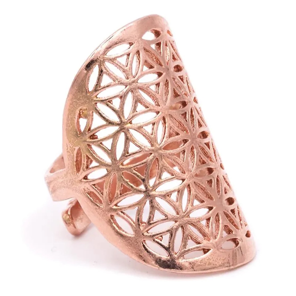 Bague fleur de vie en laiton couleur cuivre | 3x2 cm