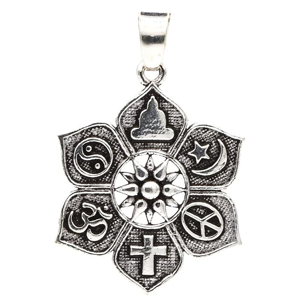 Pendentif lotus avec symboles religieux | 2.8 cm