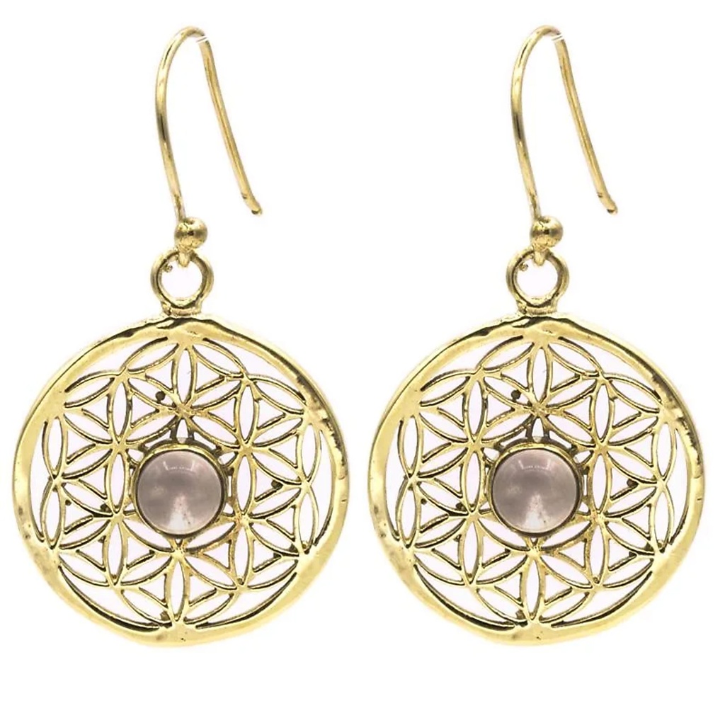 Boucles d'oreilles fleur de vie avec cristal de roche | 2.5 cm