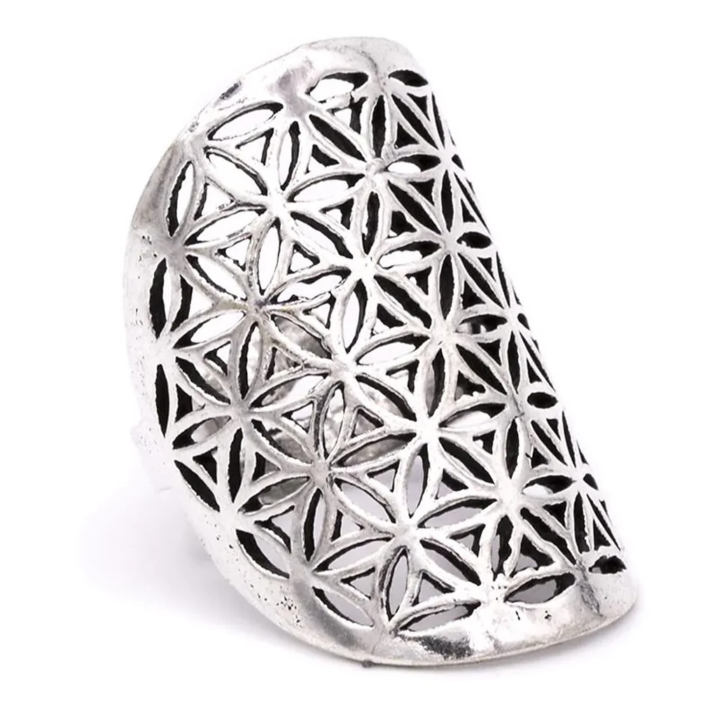 Bague fleur de vie en laiton couleur argent | 3x2 cm