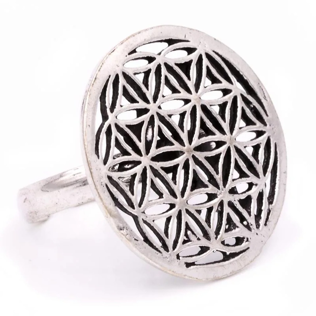 Bague fleur de vie couleur argent | 2.5 cm