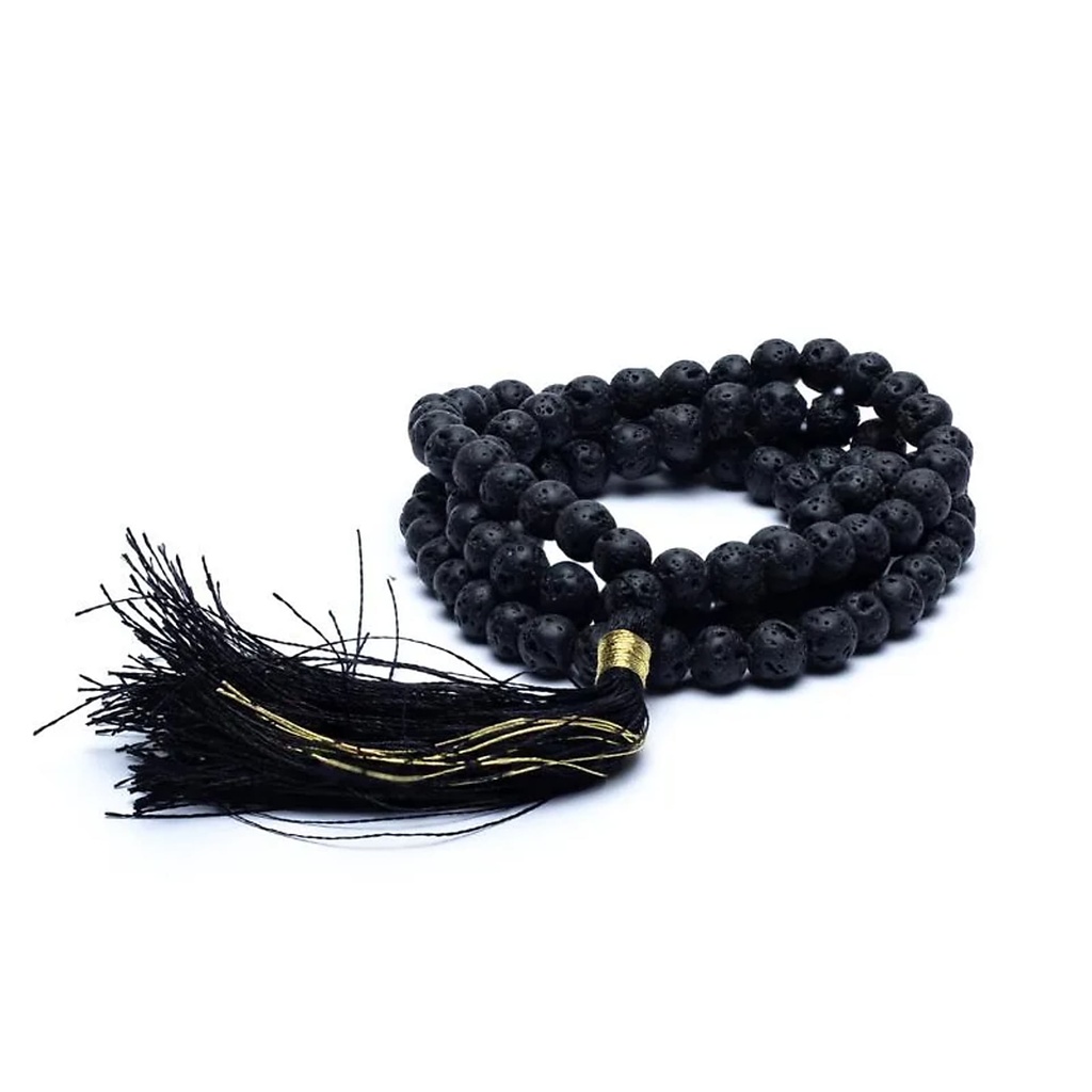 Mala pierre de lave qualité AA 108 perles + sachet en broca | 0.6 cm