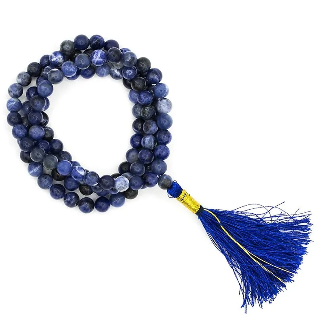 Mala Sodalite qualité AA 108 perles + sachet en brocart | 0.6 cm