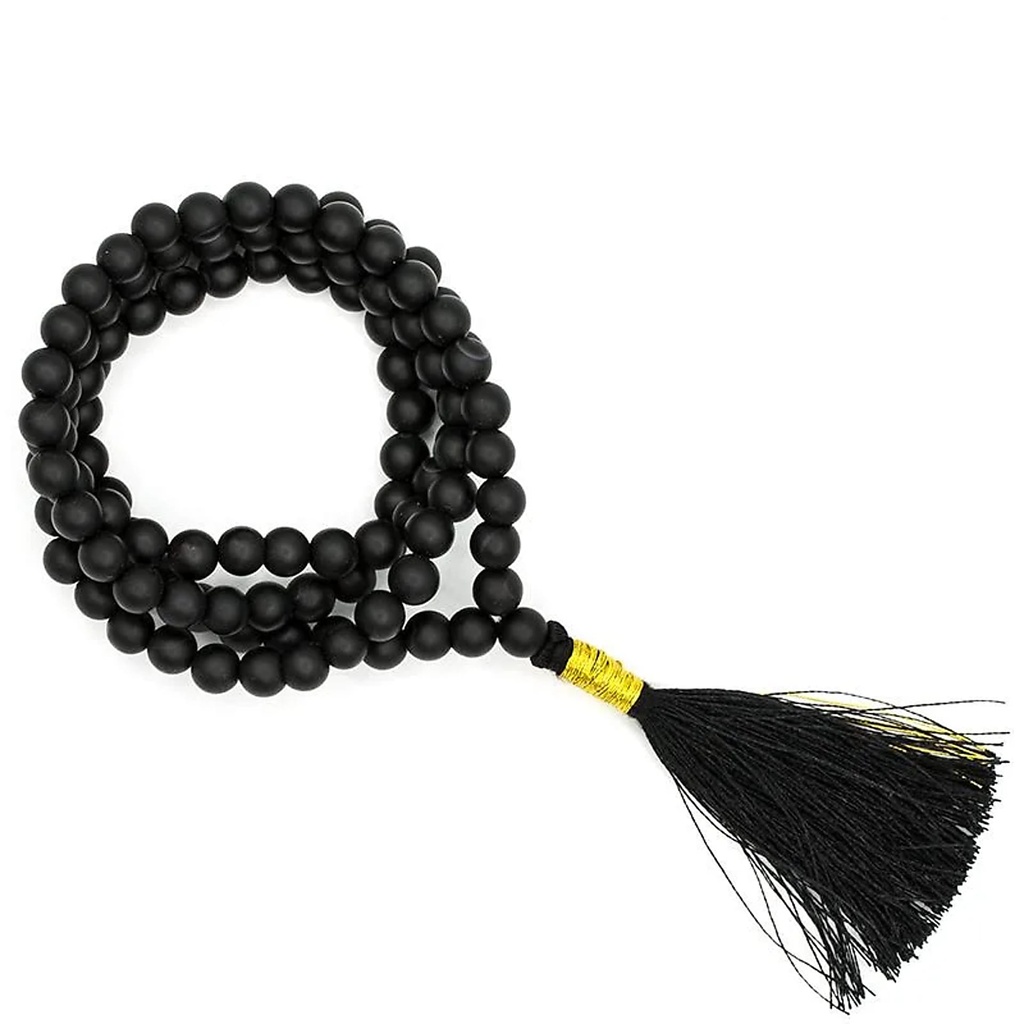 Mala Shungite qualité AA 108 perles + sachet en brocart | 0.8 cm