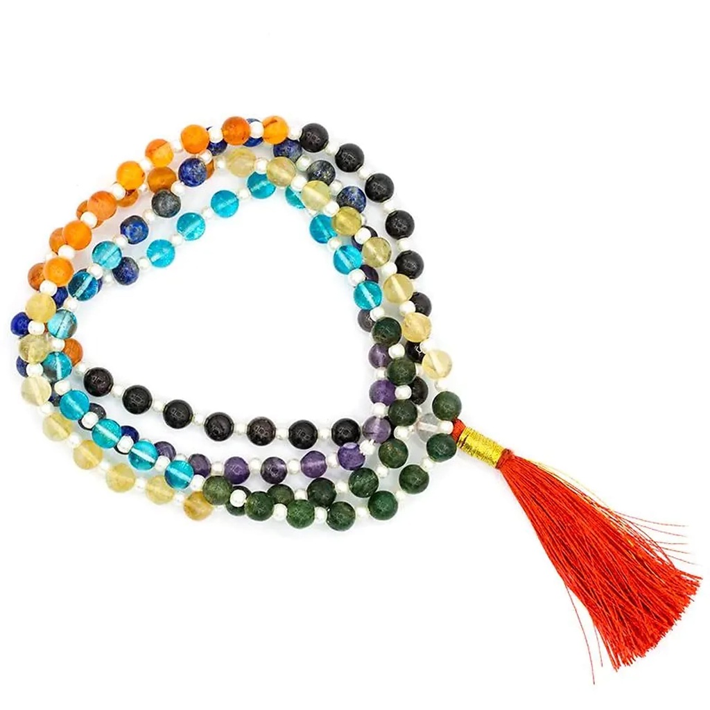 Mala 7 chakra qualité A 108 perles sachet brocart | 0.6 cm