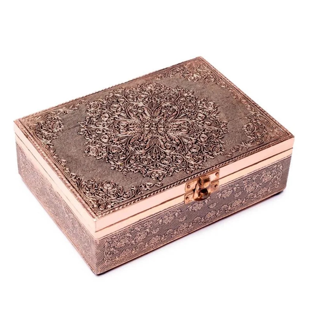 Boîte de tarot mandala aluminium plaqué cuivre -- 5x7 cm