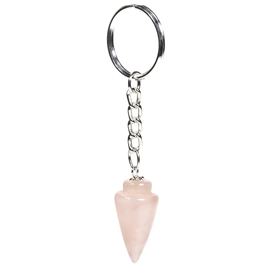 Porte clefs avec pendule en Quartz Rose | 10 cm
