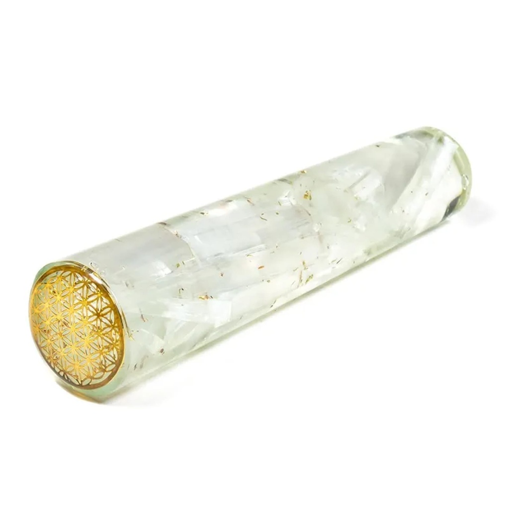 [8719497615193] Baguette massage Orgonite sélénite fleur de vie -- 10cm 50g