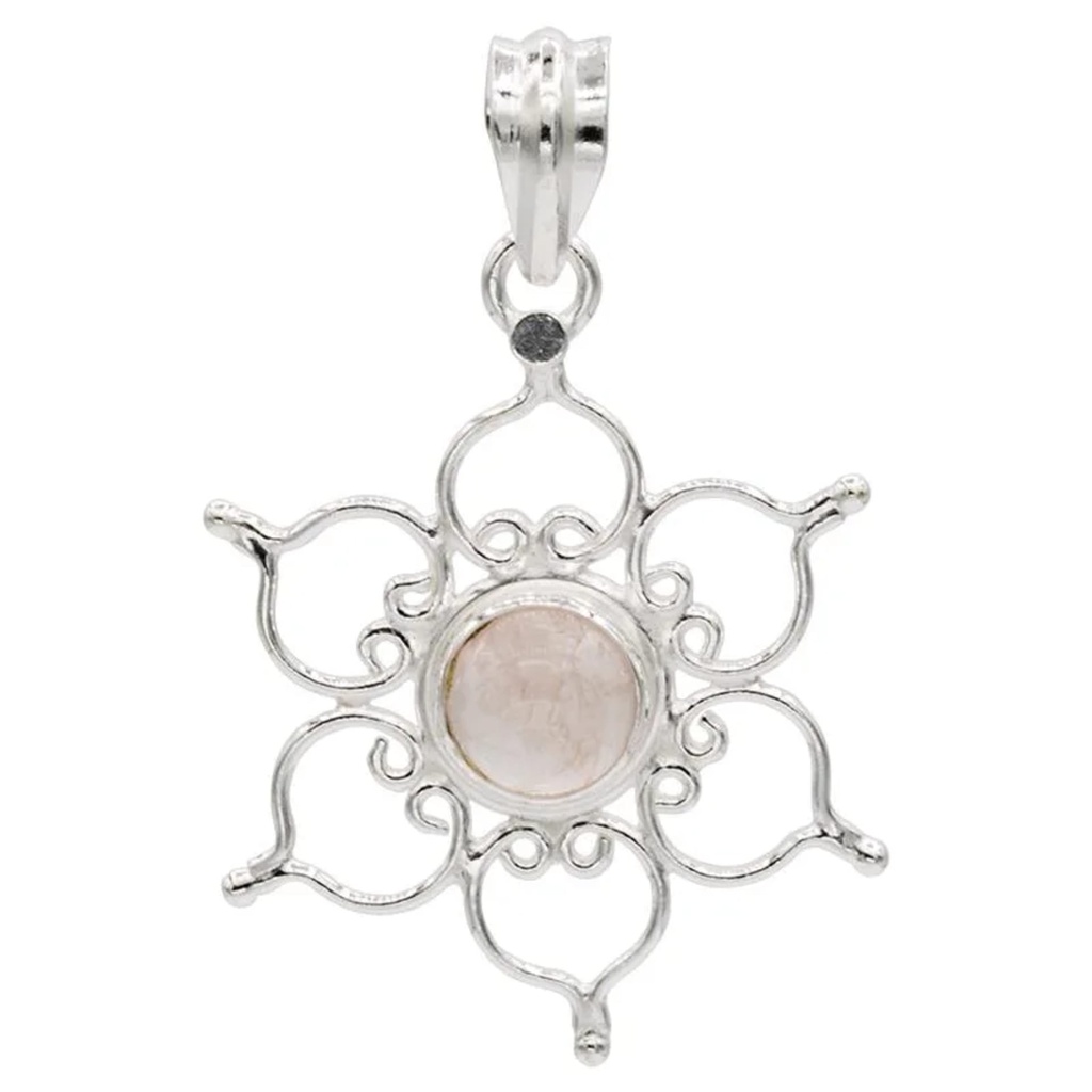 Pendentif lotus argent 925 avec quartz rose -- 3 cm
