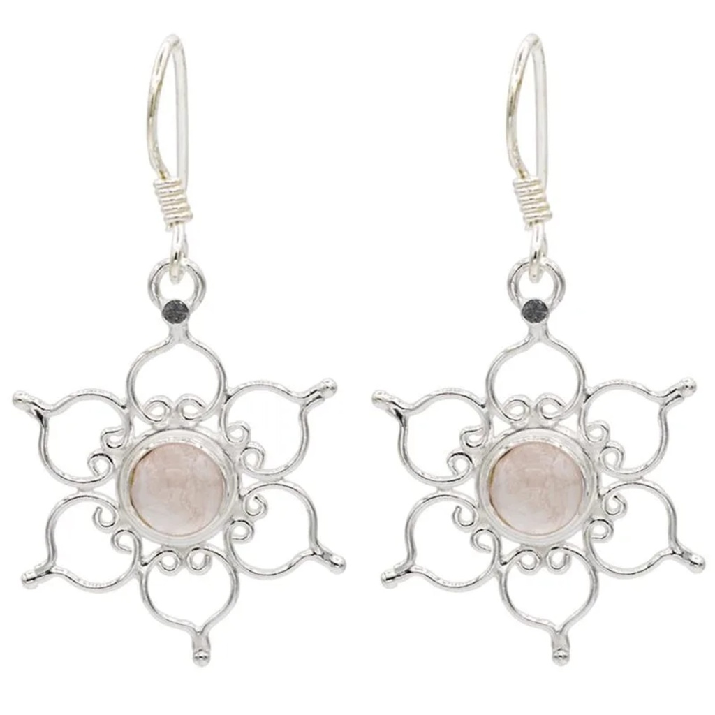 Boucles d'oreilles lotus - argent 925 - avec quartz rose --