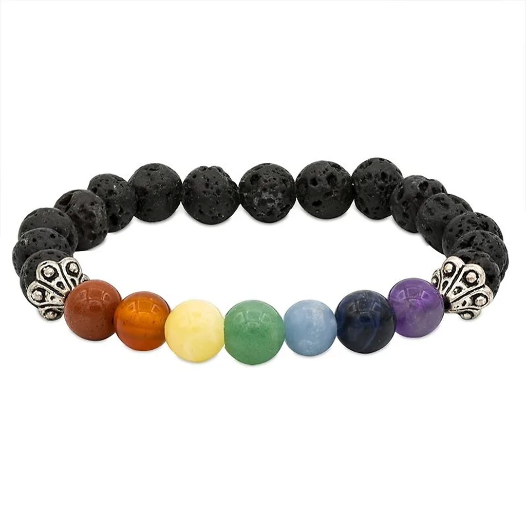 Bracelet des chakra en roche de Lave élastique | 0.8 cm