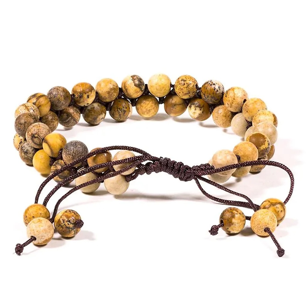 Bracelet Jaspe paysage double fil ajustable | 0.6 cm