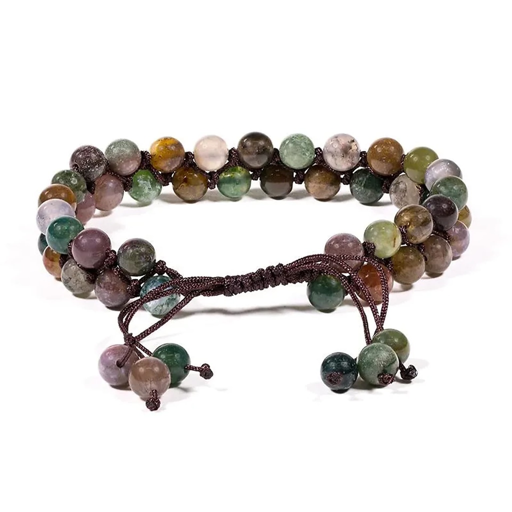 Bracelet agate double rang ajustable | 0,6 cm