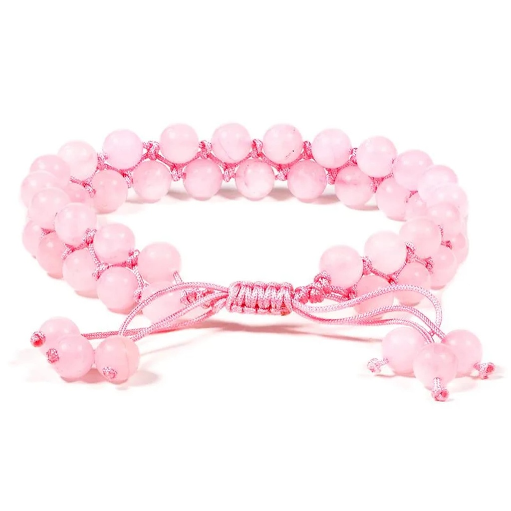 Bracelet en Quartz Rose double rang ajustable | 0.6 cm
