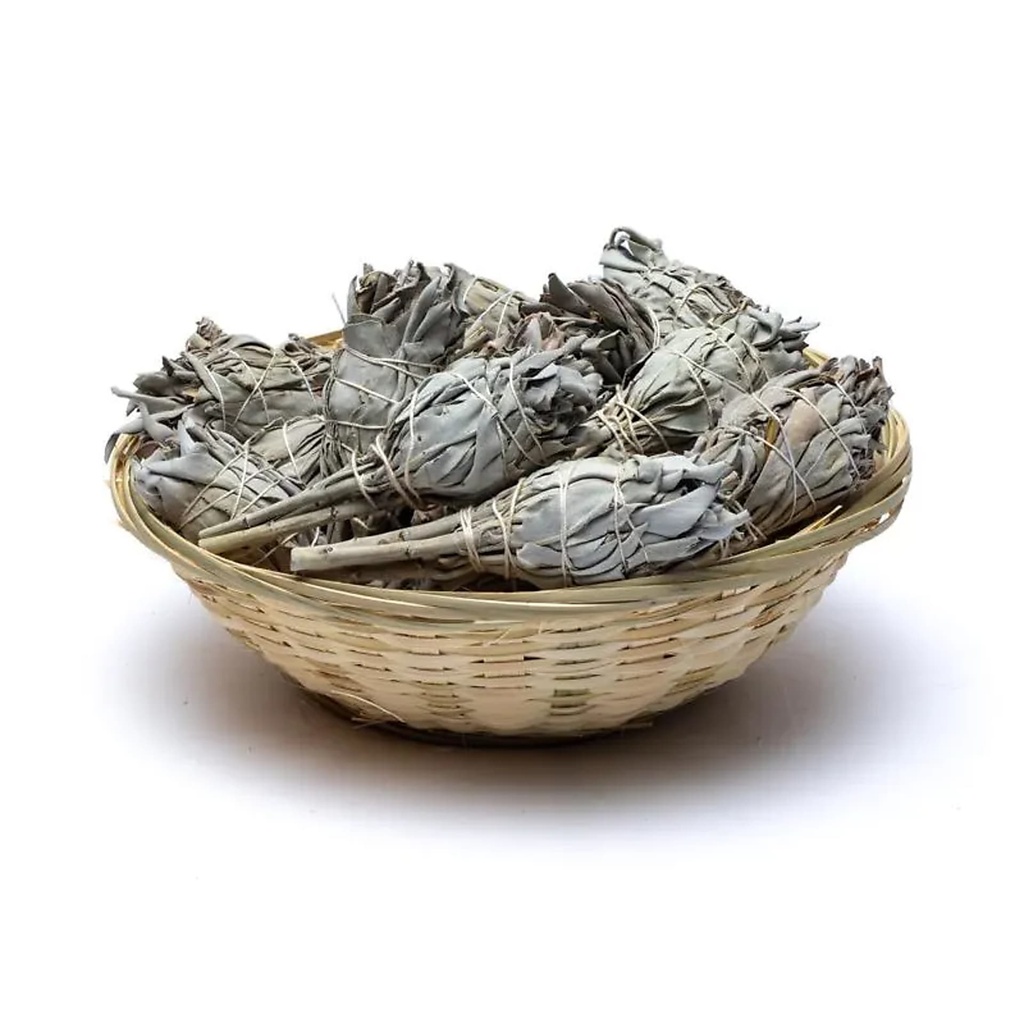 Smudge Sauge blanche confection de 24 dans un panier | ±10-20g;12x4cm