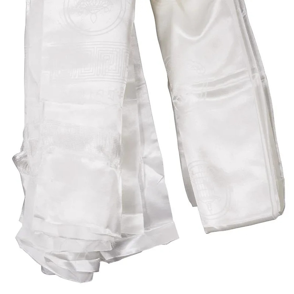 Khata tibétaine blanche avec 8 signes auspicieux | 180 cm