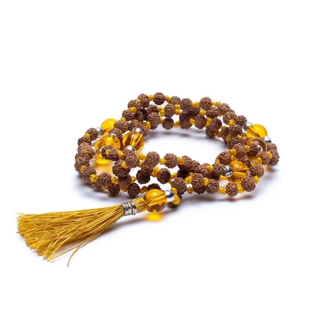 Mala Rudraksha et citrine améthyste chauffée | 0.5 cm