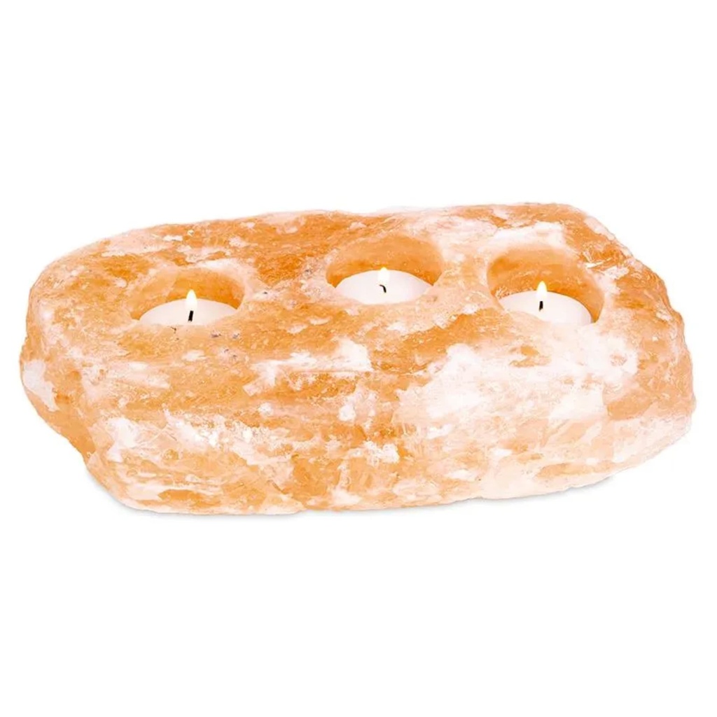 [8719497617913] Bougeoir en cristal sel 3 bougies chauffe-plat -- 3000-4000g
