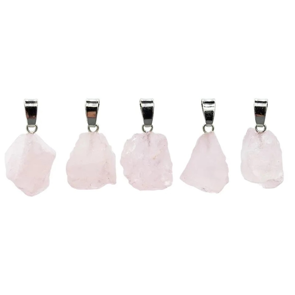 Pendentif quartz rose brut couleur argent | ±2 cm