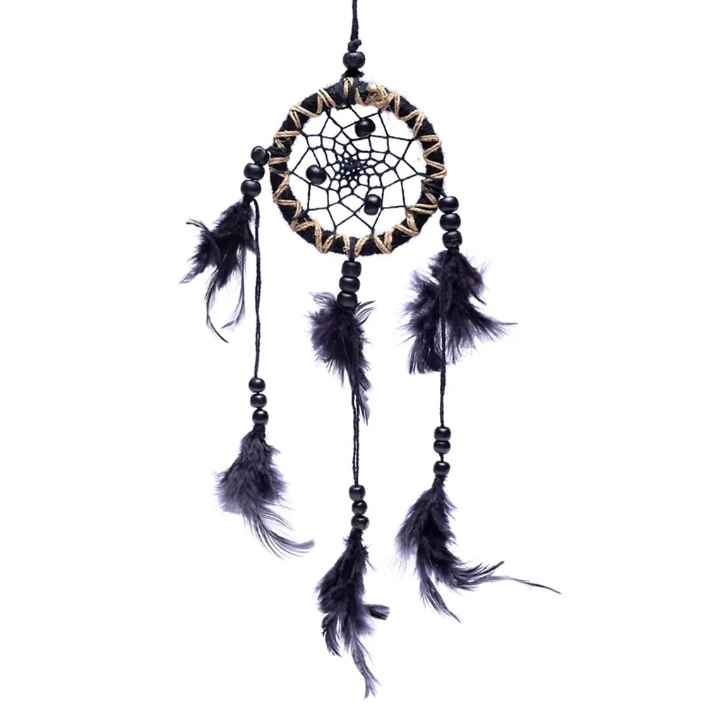 Capteur de rêves noir avec des plumes S