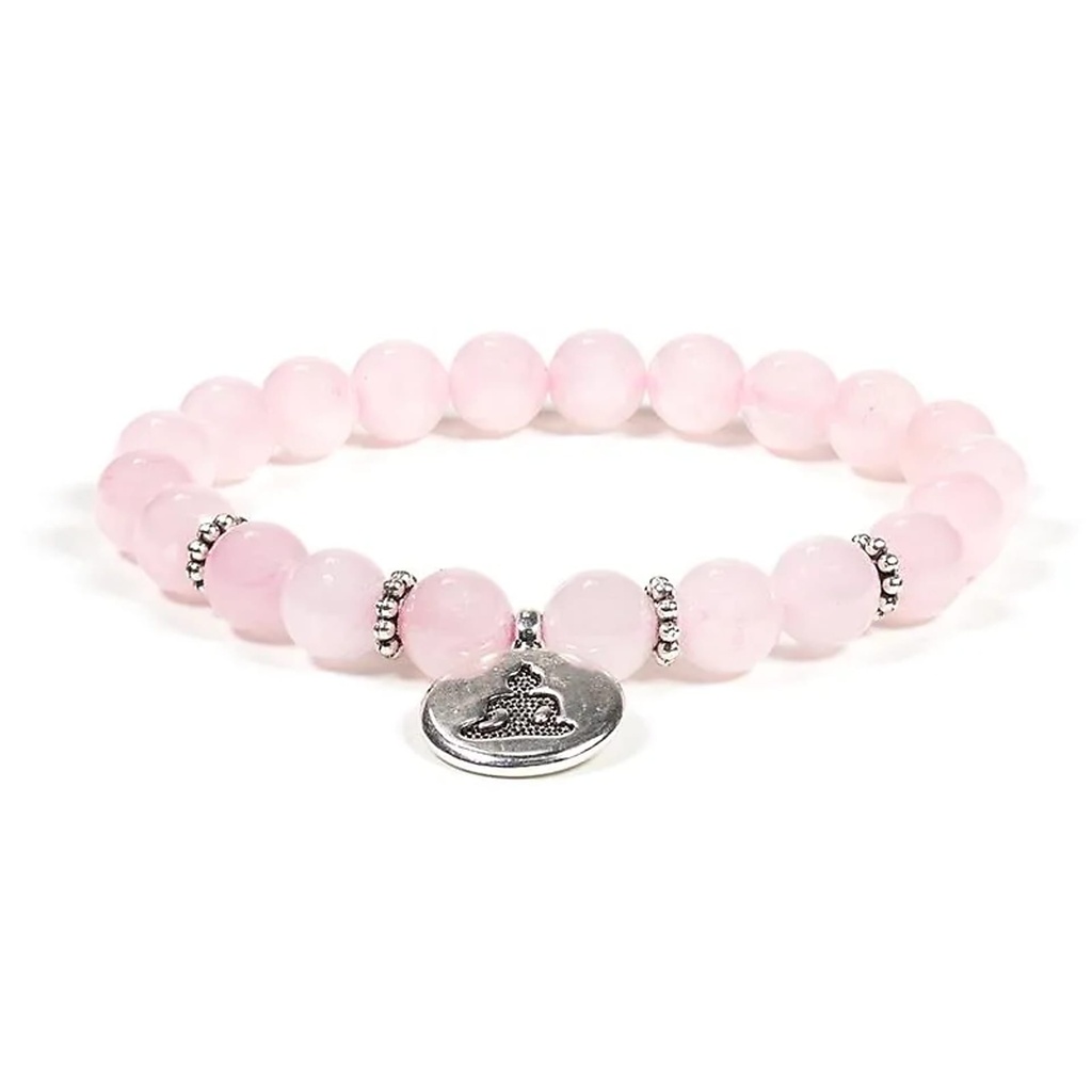 Mala / bracelet quartz rose élastique avec Bouddha | 0.8cm