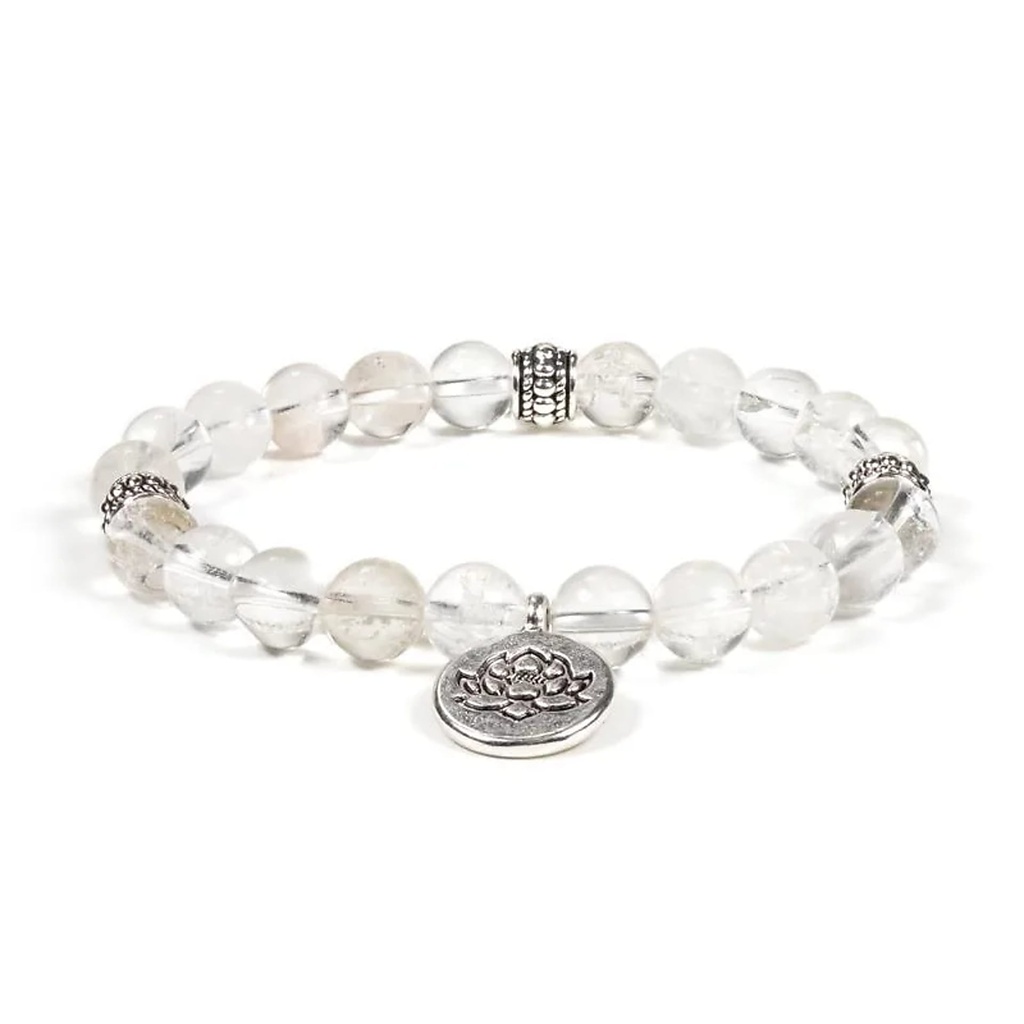 Mala / bracelet cristal de roche élastique lotus | 0.8cm