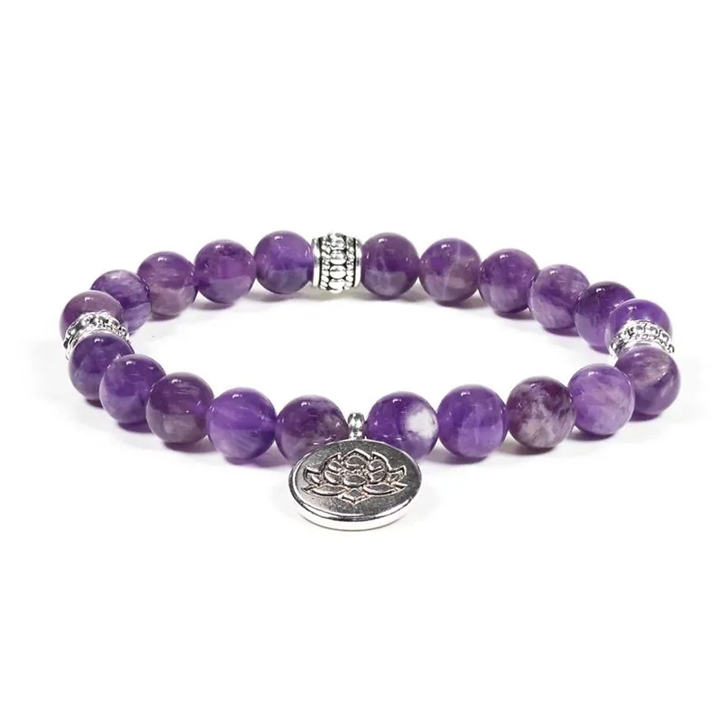 Mala / bracelet améthyste élastique lotus| 0.8 cm