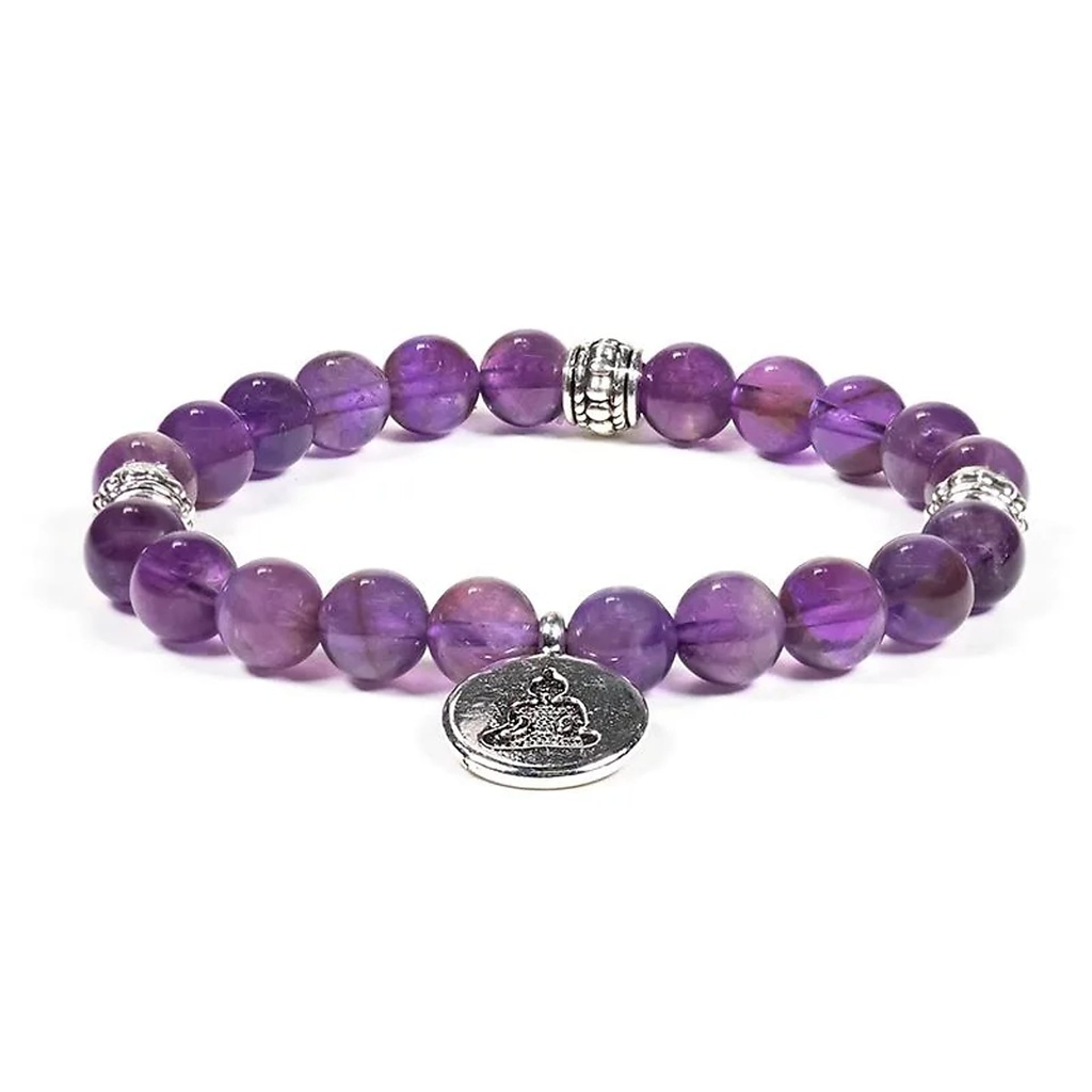 Mala / bracelet améthyste élastique Bouddha| 0.8 cm