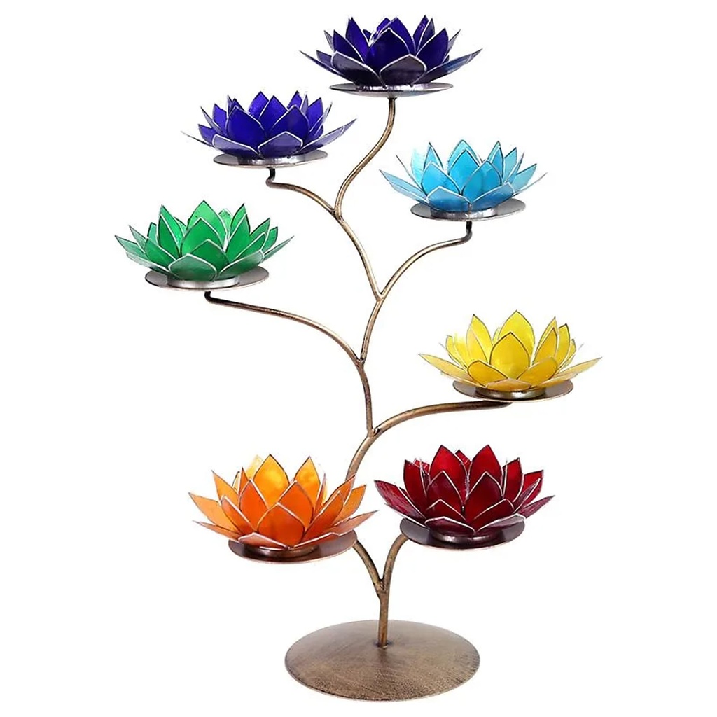 Chakras Lotus Présentoir métal avec 21 bougeoirs | 57x35 cm