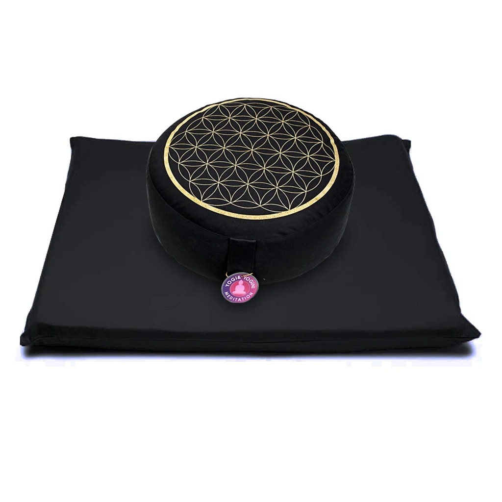 SET Méditation Fleur de Vie noir et or | 65x65x5 cm