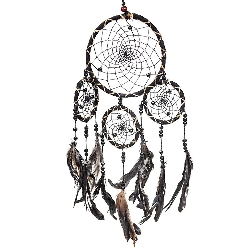 Capteur de rêves noir avec des plumes M