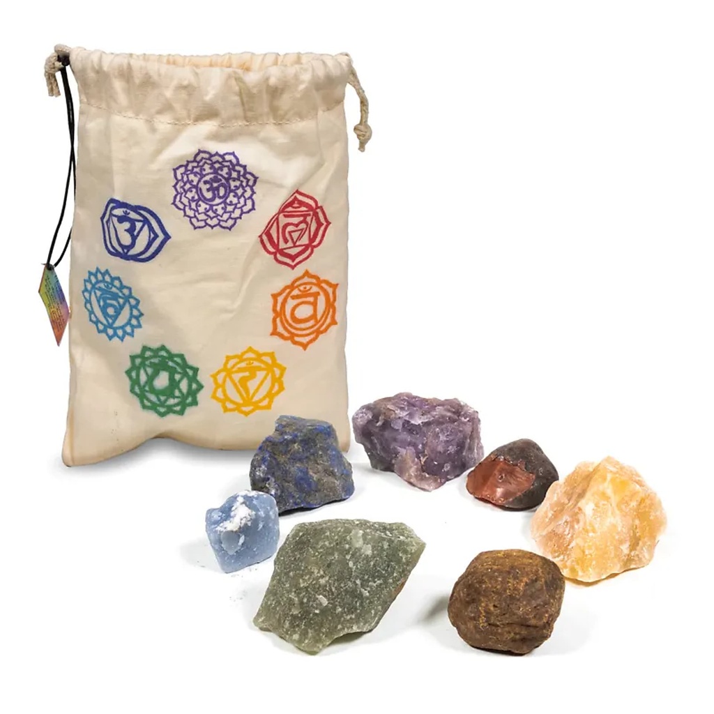 Set de 7 pierres des chakra dans un sac en coton | 291g