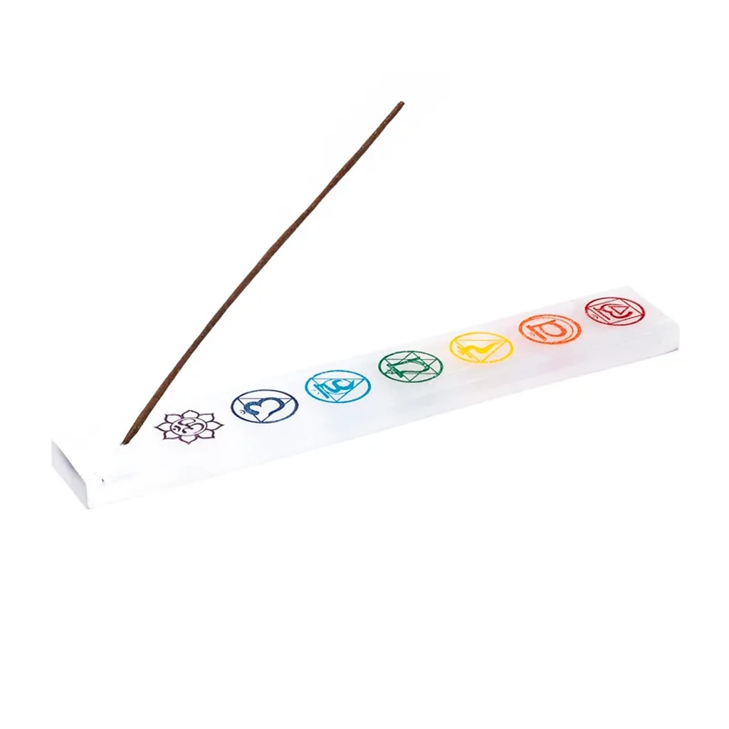 Brûleur d'encens Sélénite 7 chakras long | 25 x 1cm