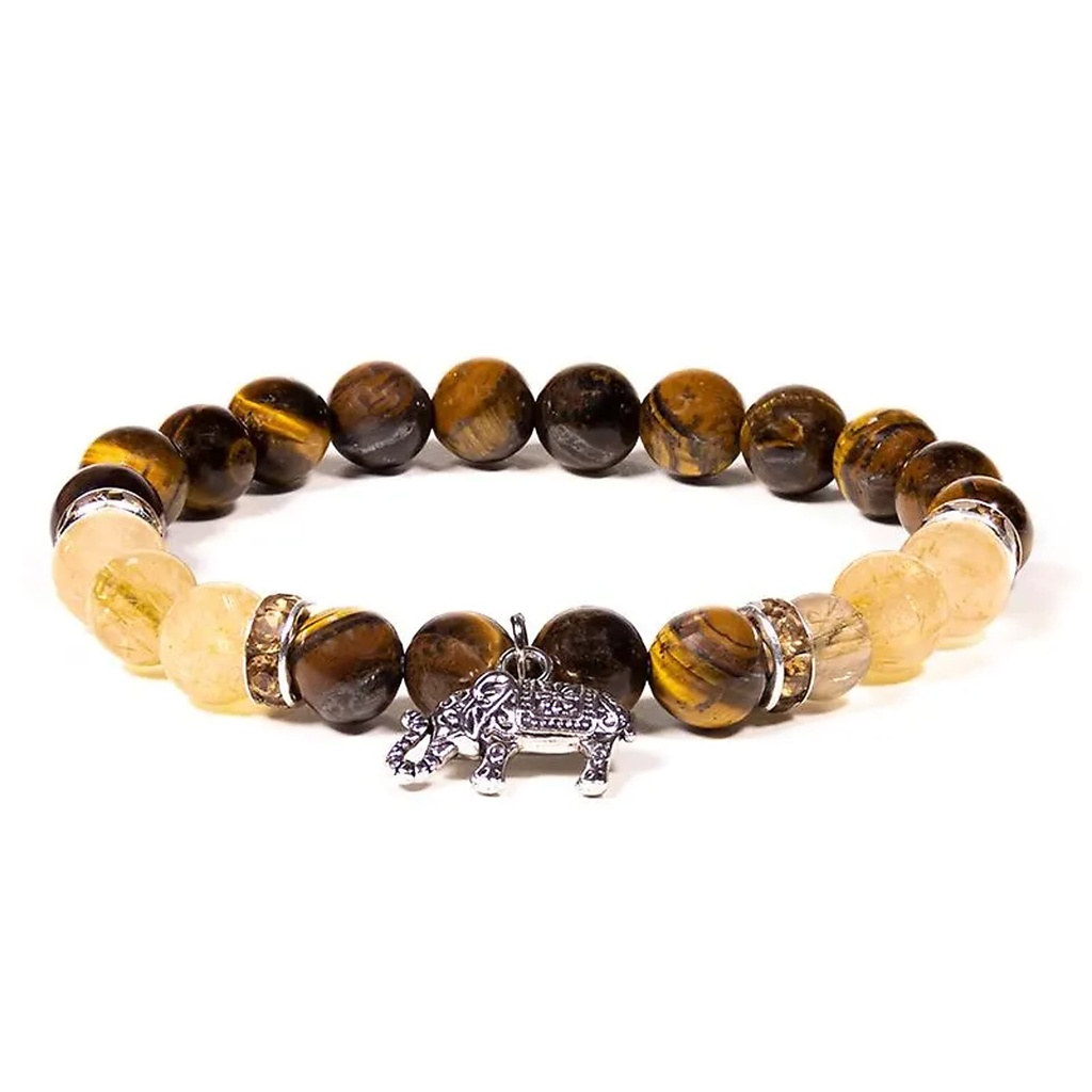 Bracelet Oeil de tigre / Quartz rutile avec éléphant | 8 mm