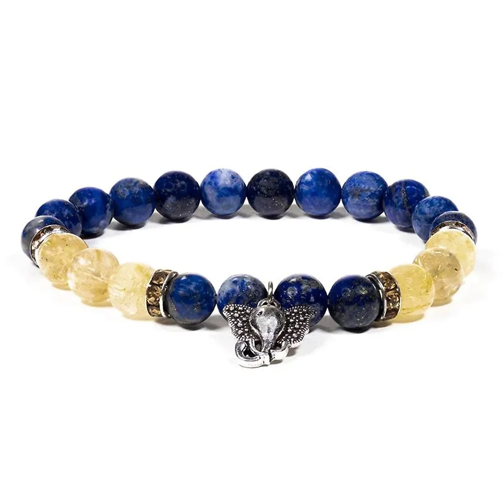 Bracelet Lapis lazuli / Quartz rutile avec Ganesh | 0.8 cm