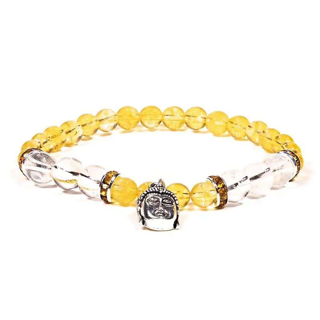 Bracelet Citrine / Cristal de roche avec Bouddha | 6-8 mm