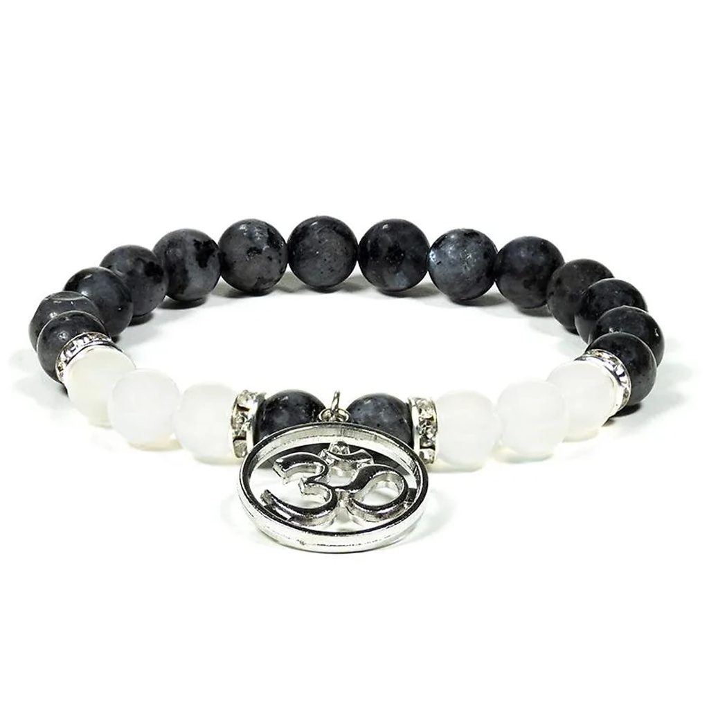 Bracelet Labradorite / Agate blanche avec om | 8mm