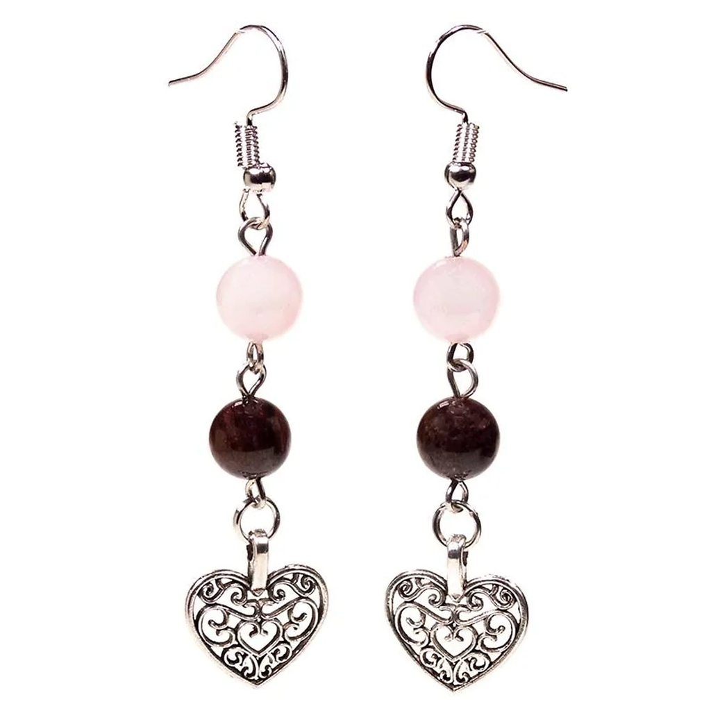Boucles dóreilles Grenat/Quartz & coeur | 8mm