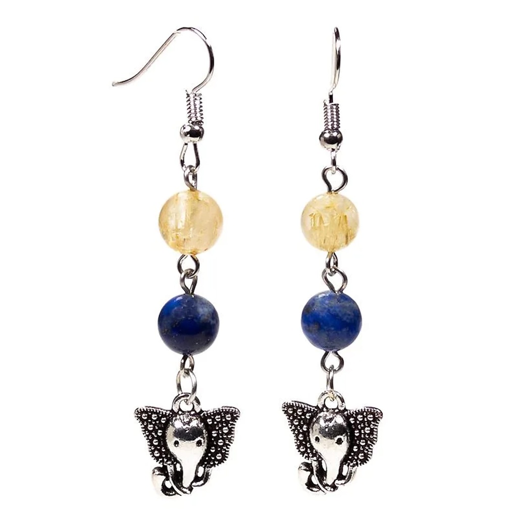 Boucles d'oreille Lapis Lazuli/Quartz rutile & ganesh | 8 mm