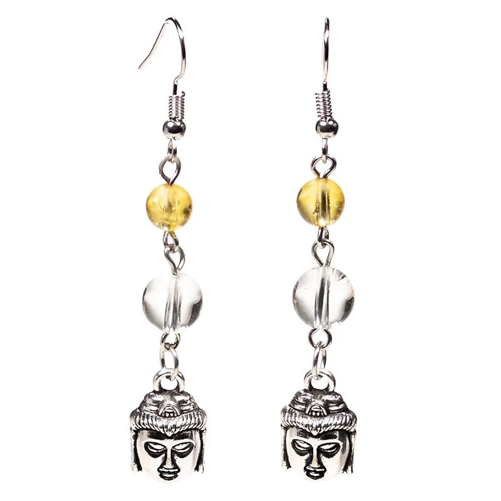 Boucles d'oreilles Citrine/Cristal de roche & Bouddha | 6-8 mm