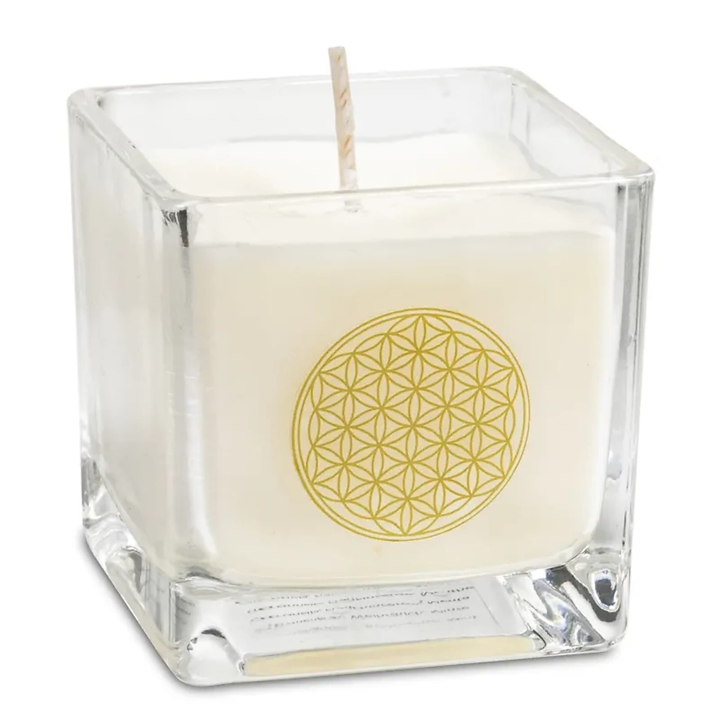 [8720088292532] Bougie parfumée à la cire de colza Fleur de vie  |±260g; 6x6x6 cm