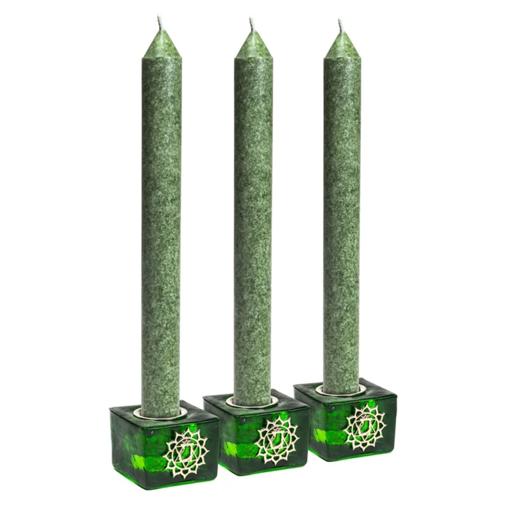 Set: bougeoirs cube chakra coeur + bougies