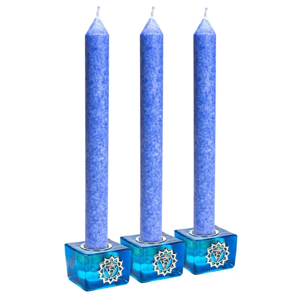 Set: bougeoirs cube chakra de la gorge + bougies