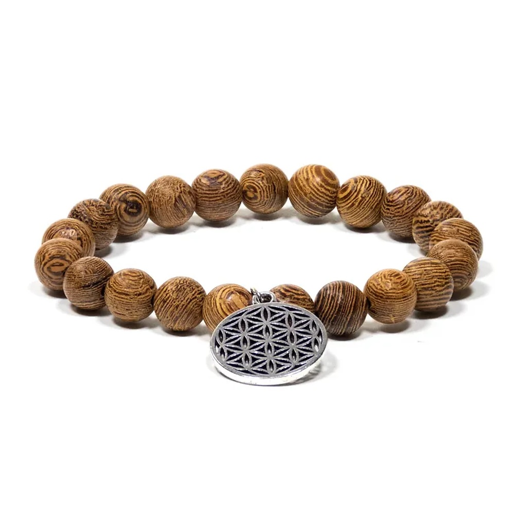 Mala/bracelet bois Wengé élastique + fleur de vie | 0.8cm