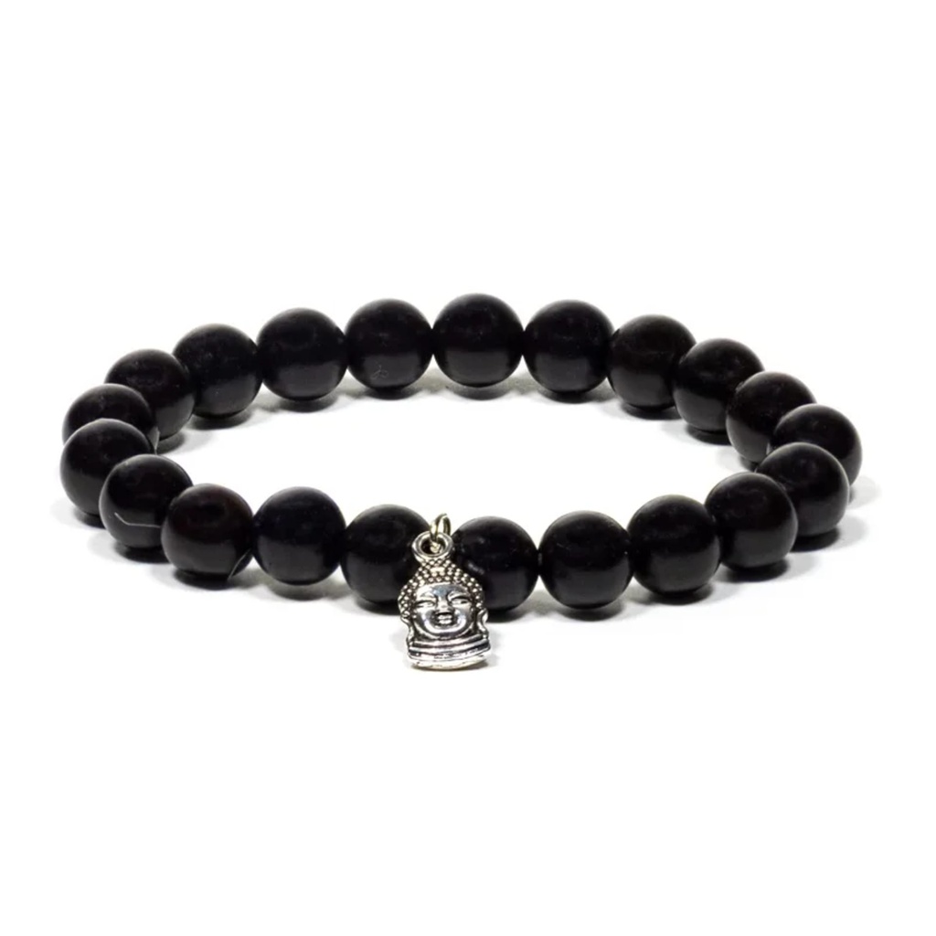 Mala / bracelet bois noir élastique avec bouddha -- 0.8 cm