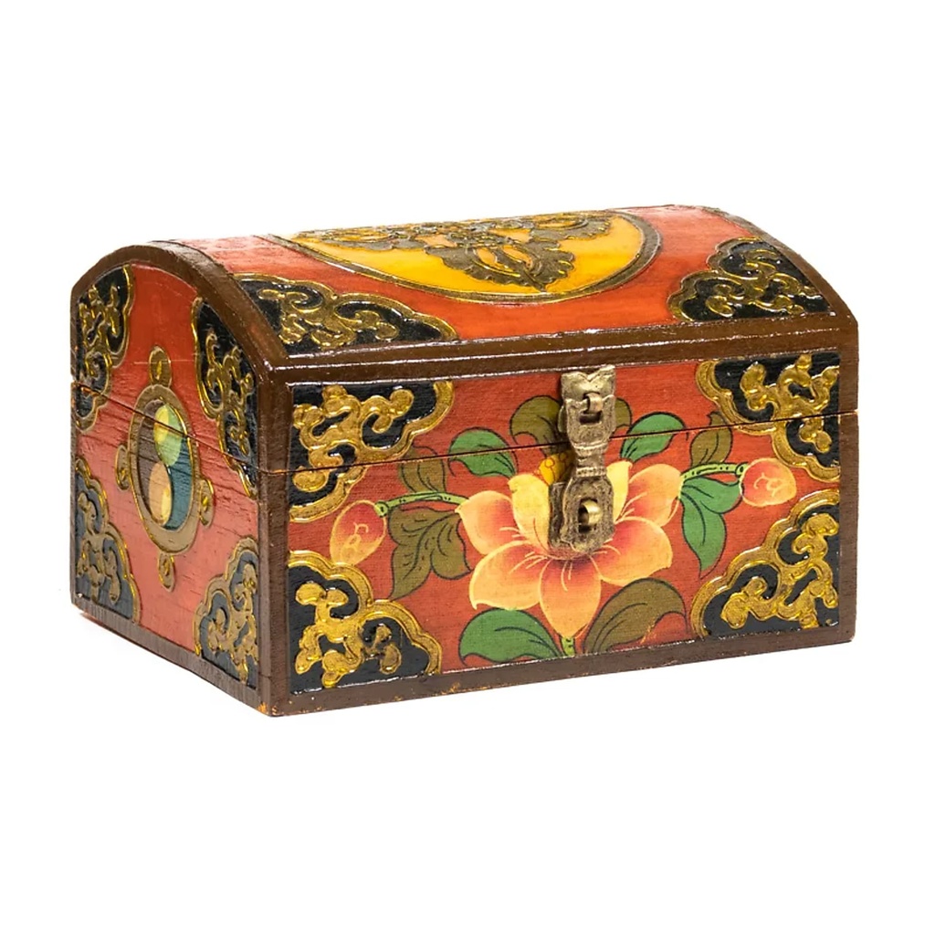 Coffret à trésor tibétain avec double dorje | 18x14x11 cm