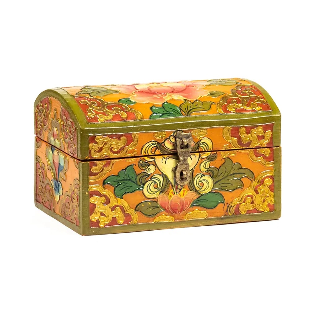 Coffret à trésor tibétain avec lotus petit | 15x9x9cm