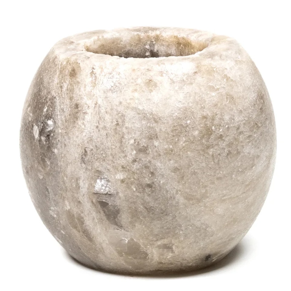 [8720088296158] Bougeoir en cristal de sel sphère grise -- 650g